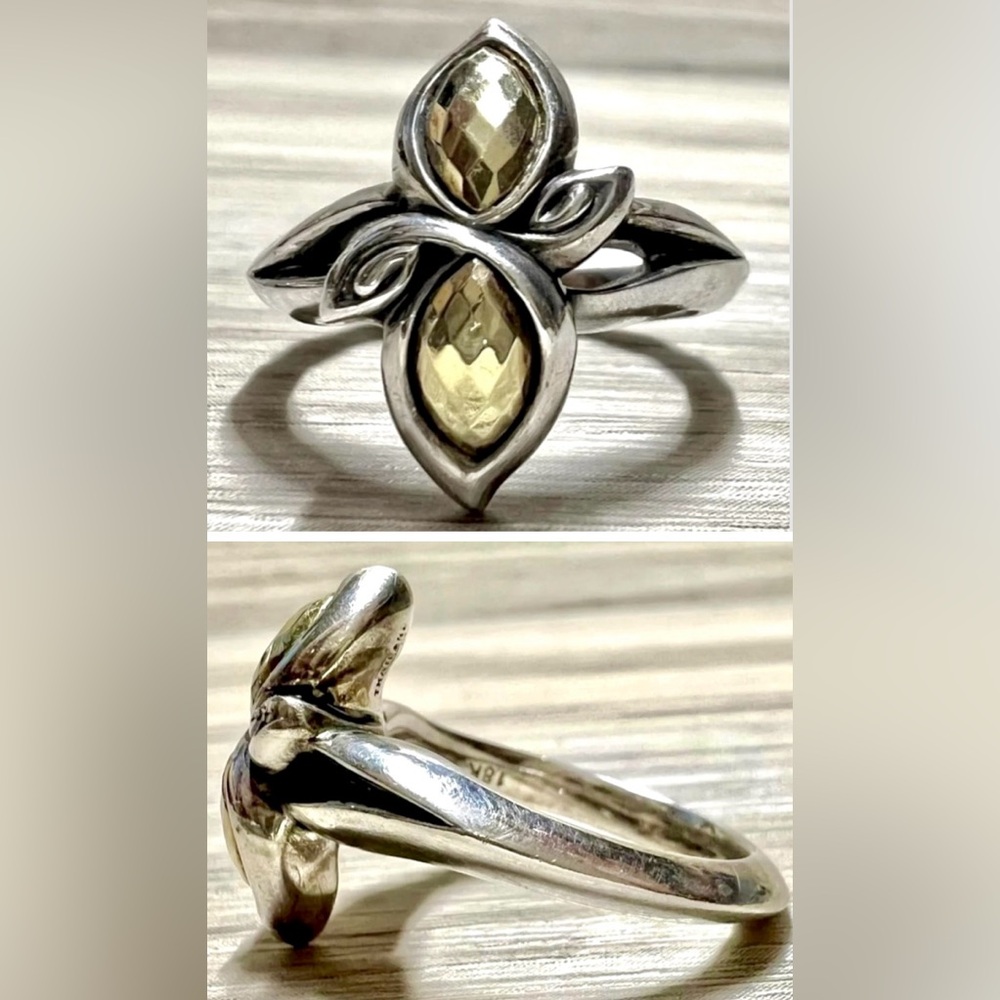 Designer Lagos/Ann King Sterling Sliver & 18K Gold Lotus Juliet Ring, Size 7